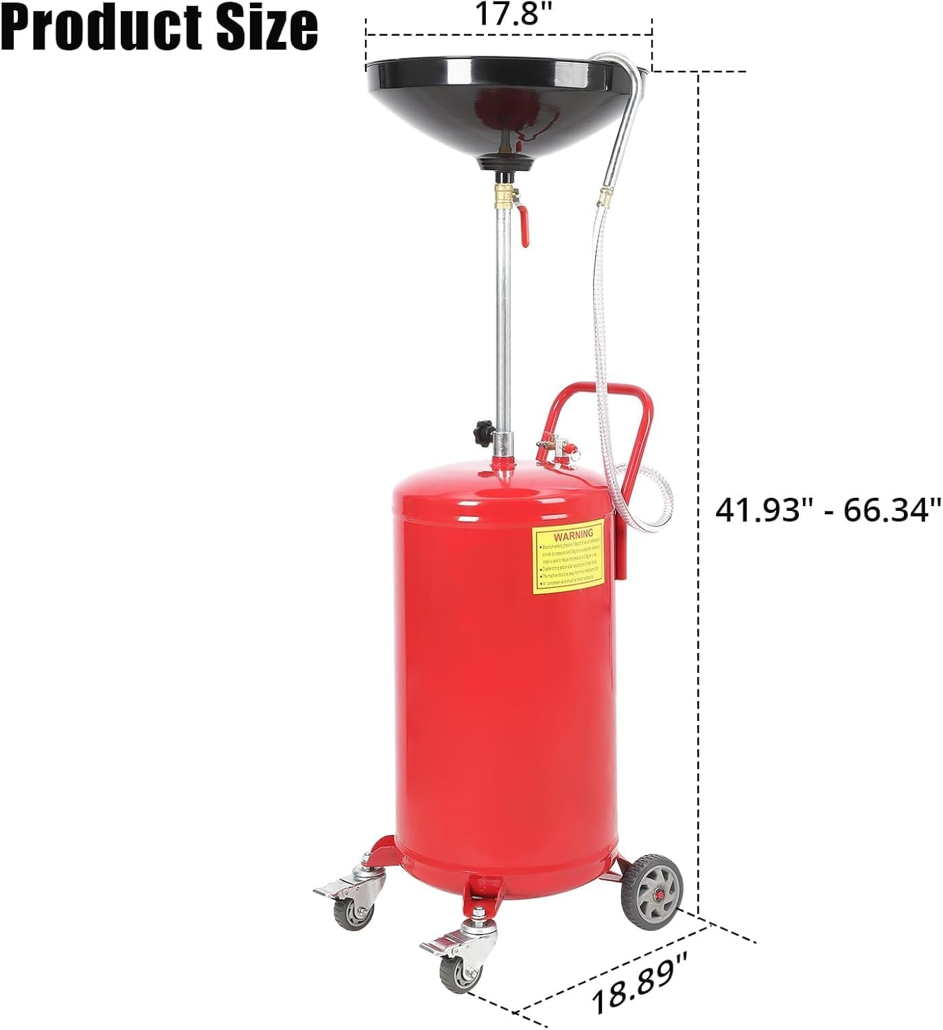 20-Gallon Waste Oil Drain Tank, Air Operated Portable Oil Drainer with Adjustable Funnel Height, Fluid Fuel Transfer Drainage with Wheels, Oil Change Container for Garages, Auto Repair Shops