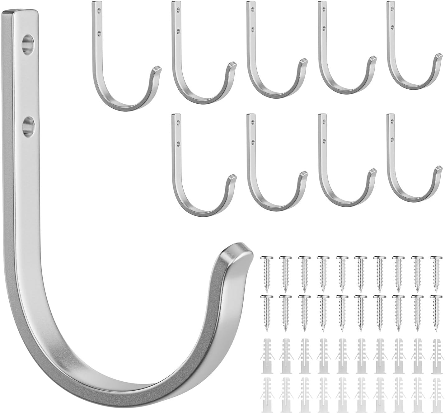 10-Pack Wall Hooks for Hanging Towel/Coat - 22LB Screw in Metal Hanger Wall Mount, for Outdoor, Closet, Door, Bathrooms, for Backpack, Robe, Silver