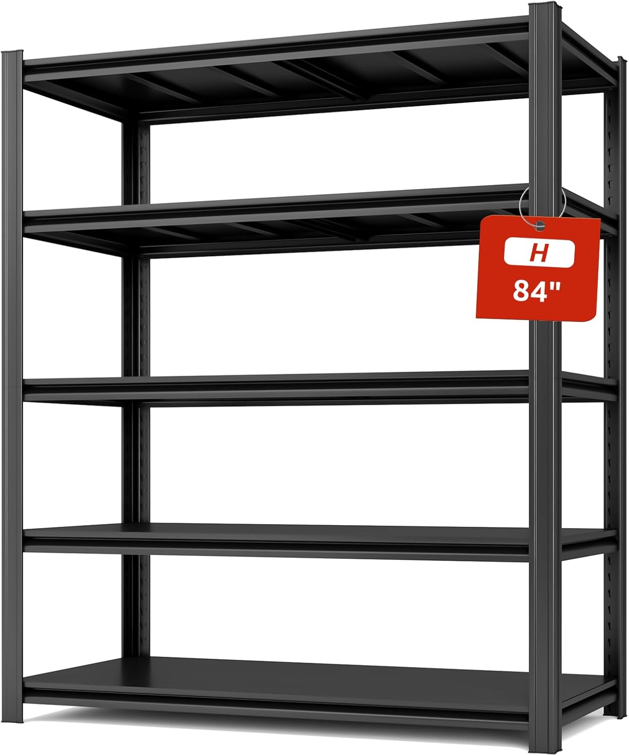 5 Tier Metal Shelving Unit 84" H x 55" W x 24" D, 3000LBS Adjustable Storage Shelves, Heavy Duty Garage Shelves for Warehouse, Basement, Kitchen, Pantry, Living Room, Black
