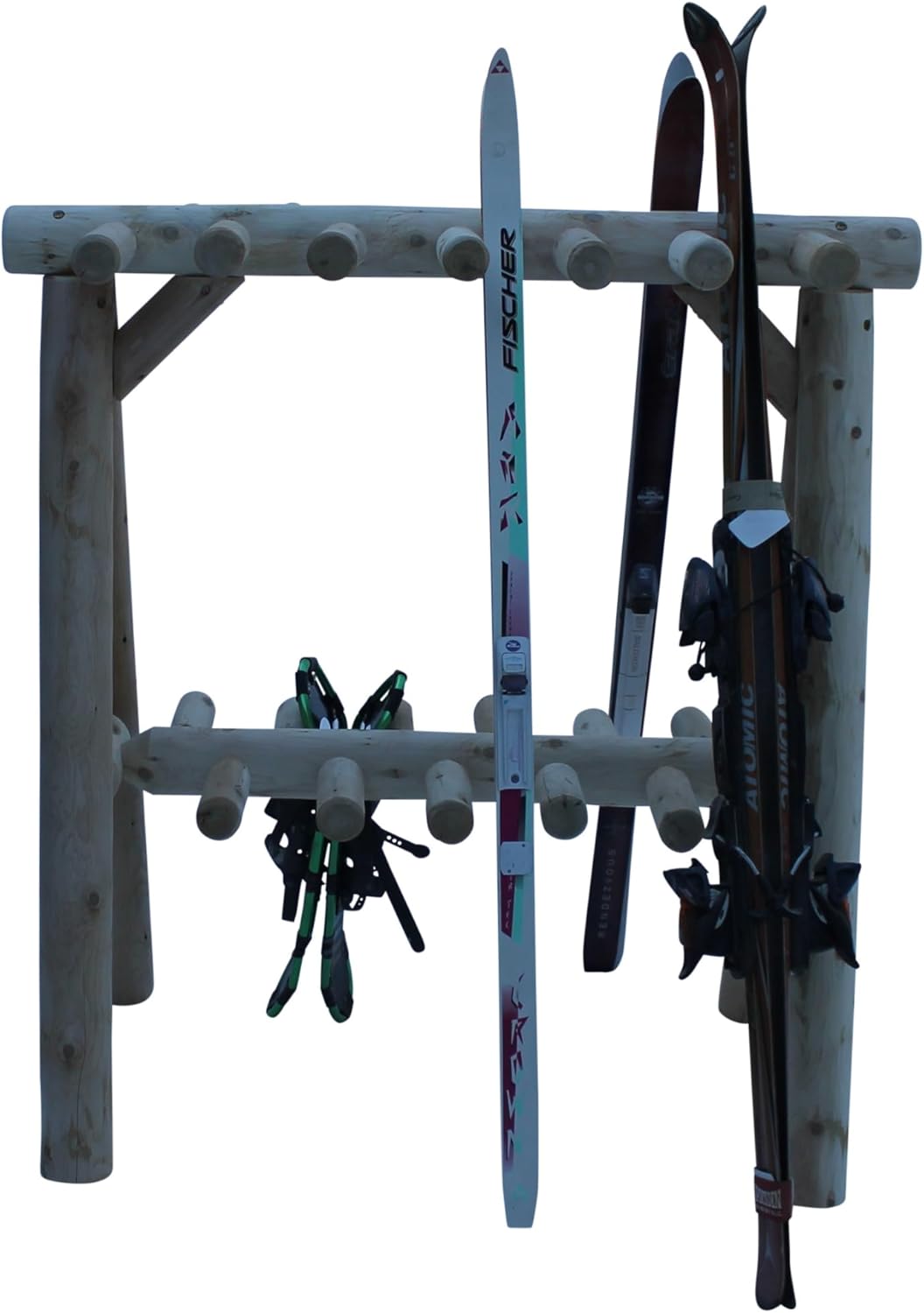 13-Place Freestanding Log Ski Rack Holder, Indoor & Outdoor Snowboard Racks, Standing Storage, Garage Racks for Snow Skis & Poles, Snowboard Rack Garage Storage Organizer-Canyon Brown + 15" Anchor Kit