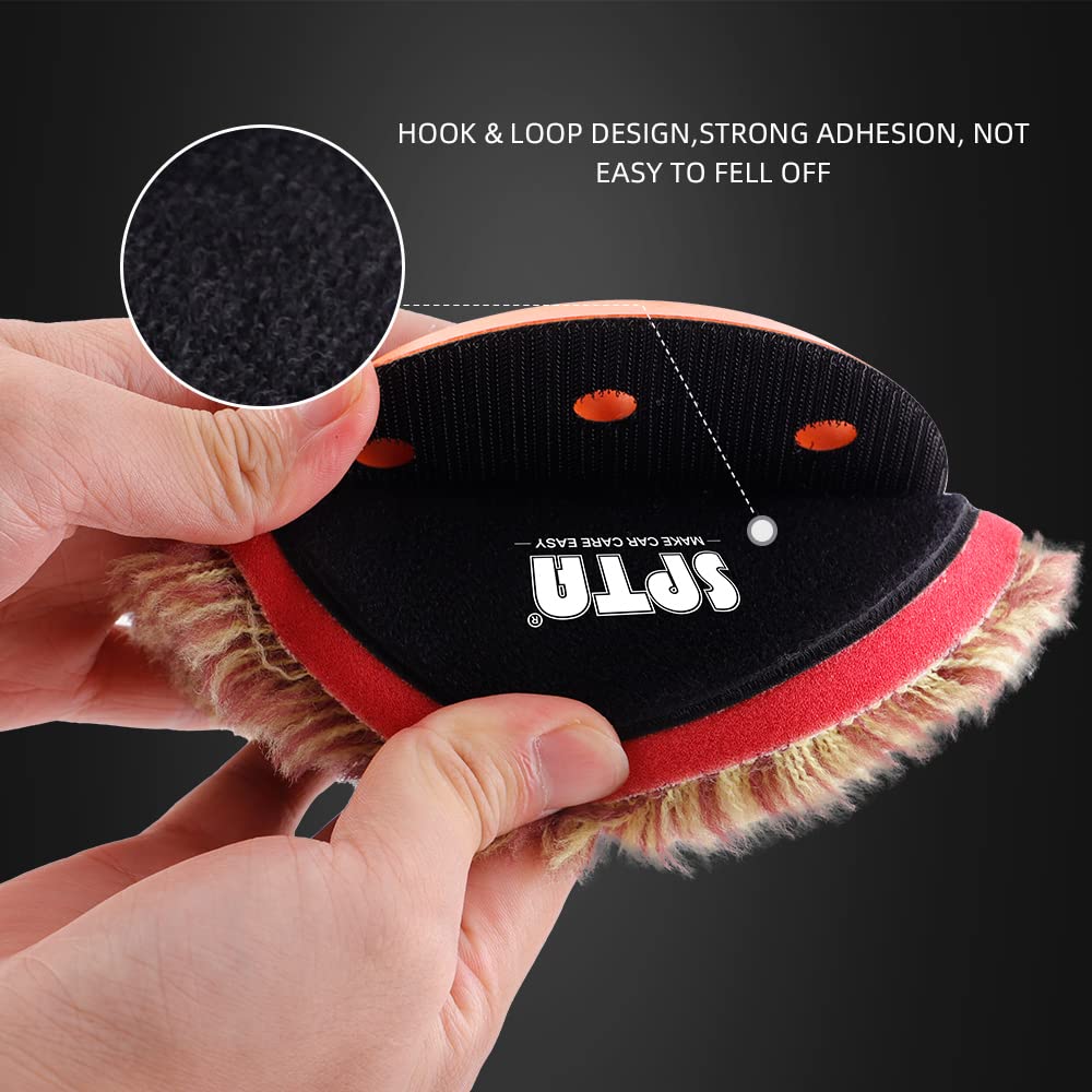 SPTA Wool Polishing Pads, 2Pcs 5 Inch (125mm) Wool Cutting Pad, Long Hair Wool Buffing and Polishing Pad Set, Wool Buffing Wheel for Heavy Cut for 5 Inch Car Polisher Polishing, Buffing and Cutting