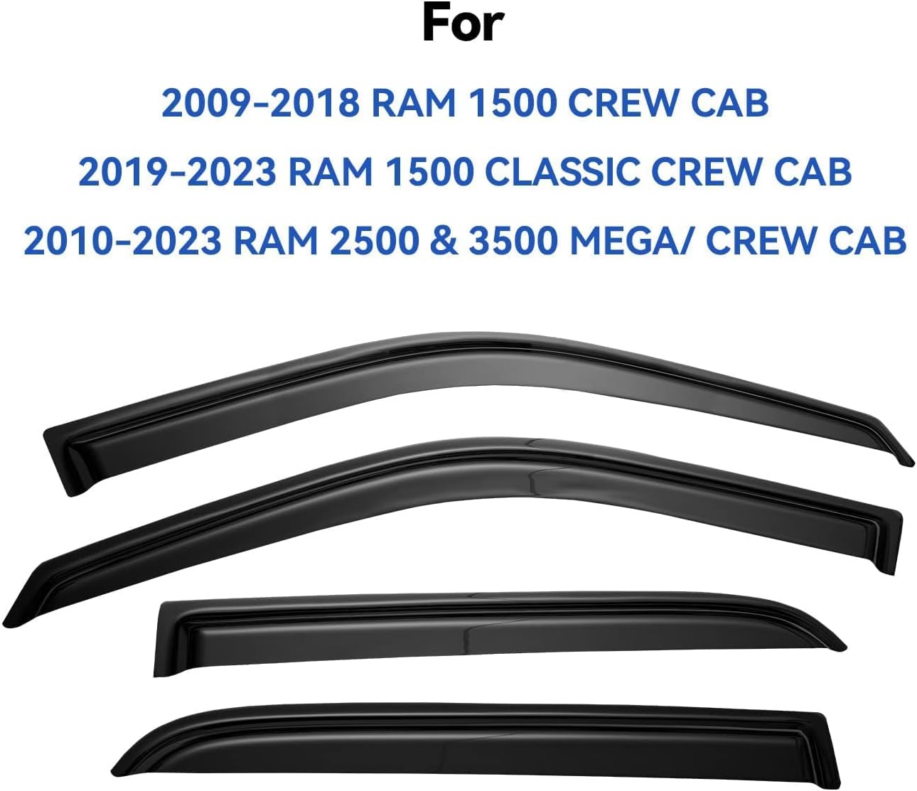 Window Visors Rain Guards for 2009-2018 Ram 1500 Crew/Mega Cab/Full-Size Cab, Window Vent Wind Deflectors Visors Shades for 2010-2025 Ram 2500 & 3500, 2019-2024 Ram 1500 Classic Body Models Only