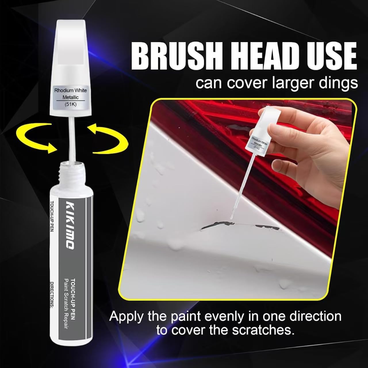 KIKIMO for Mazda Touch Up Paint(Rhodium White Metallic(51K)), Car Paint Repair Kit for Mazda, 2 In 1 Scratches Repair with Pen Tip and Brush, Color-Matched for Quick & Easy Fix
