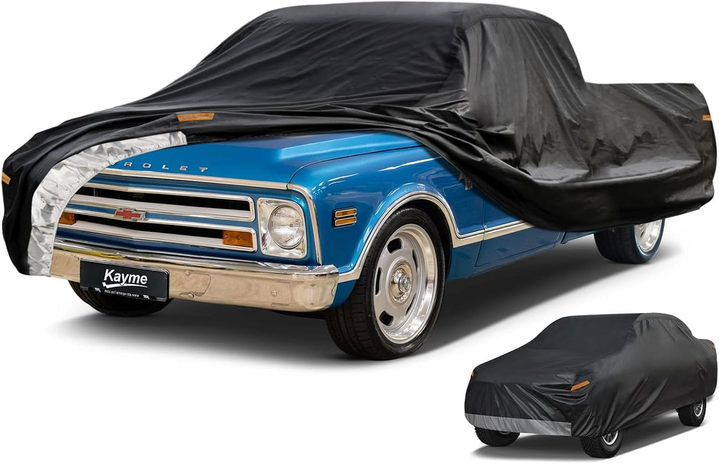 Kayme 7 Layers Truck Cover Waterproof All Weather,Universal Fit Chevy C10 S10, Ford F100, Dodge Dakota,Etc. Heavy Duty Outdoor Pickup Cover Sun Uv Rain Protection, (Length Up to 210 inch) M/Black