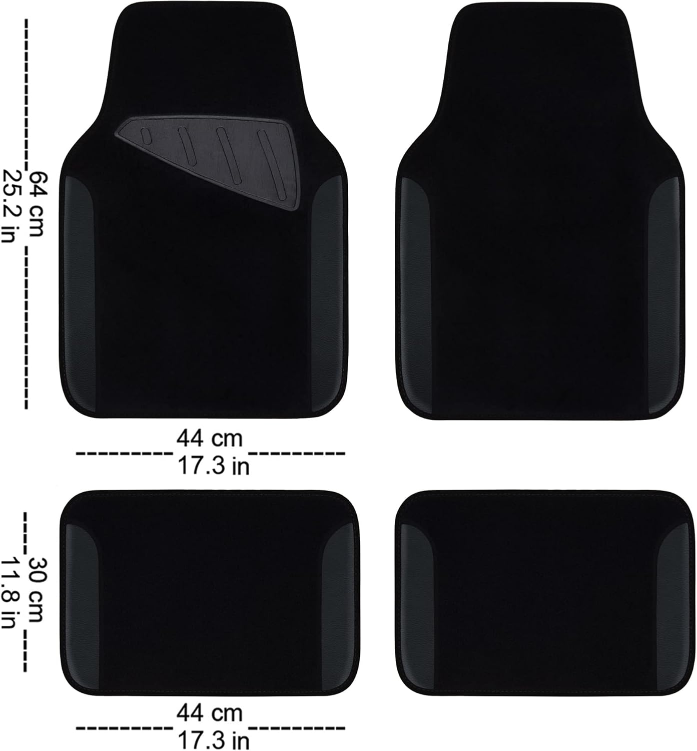 CAR PASS Leather Two Front Car Seat Cover; 4Pcs Waterproof Car Floor Mats & Steering Wheel Cover,Universal Fit Airbag Compatible Automotive Interior Covers (Combo Set, Black)