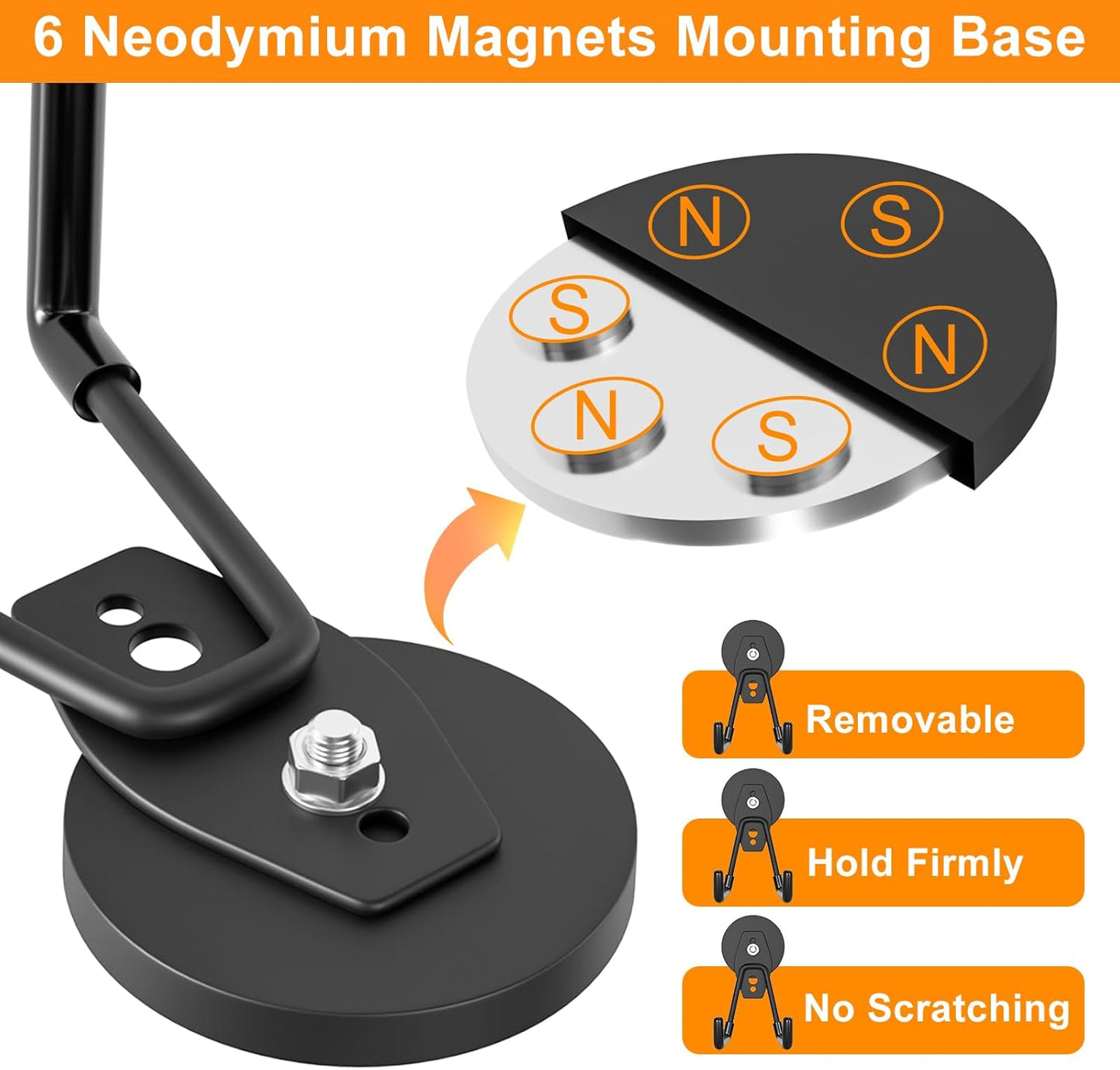 ENUODA Strong Magnetic Hooks Heavy Duty - Neodymium Magnetic Tool Holder Magnet Utility Hooks for Hanging Broom, Power Tool, Toolbox, Shovel, Mop, Toolchest, Container, Van, Cabinet, Pegboard, 4 Pack