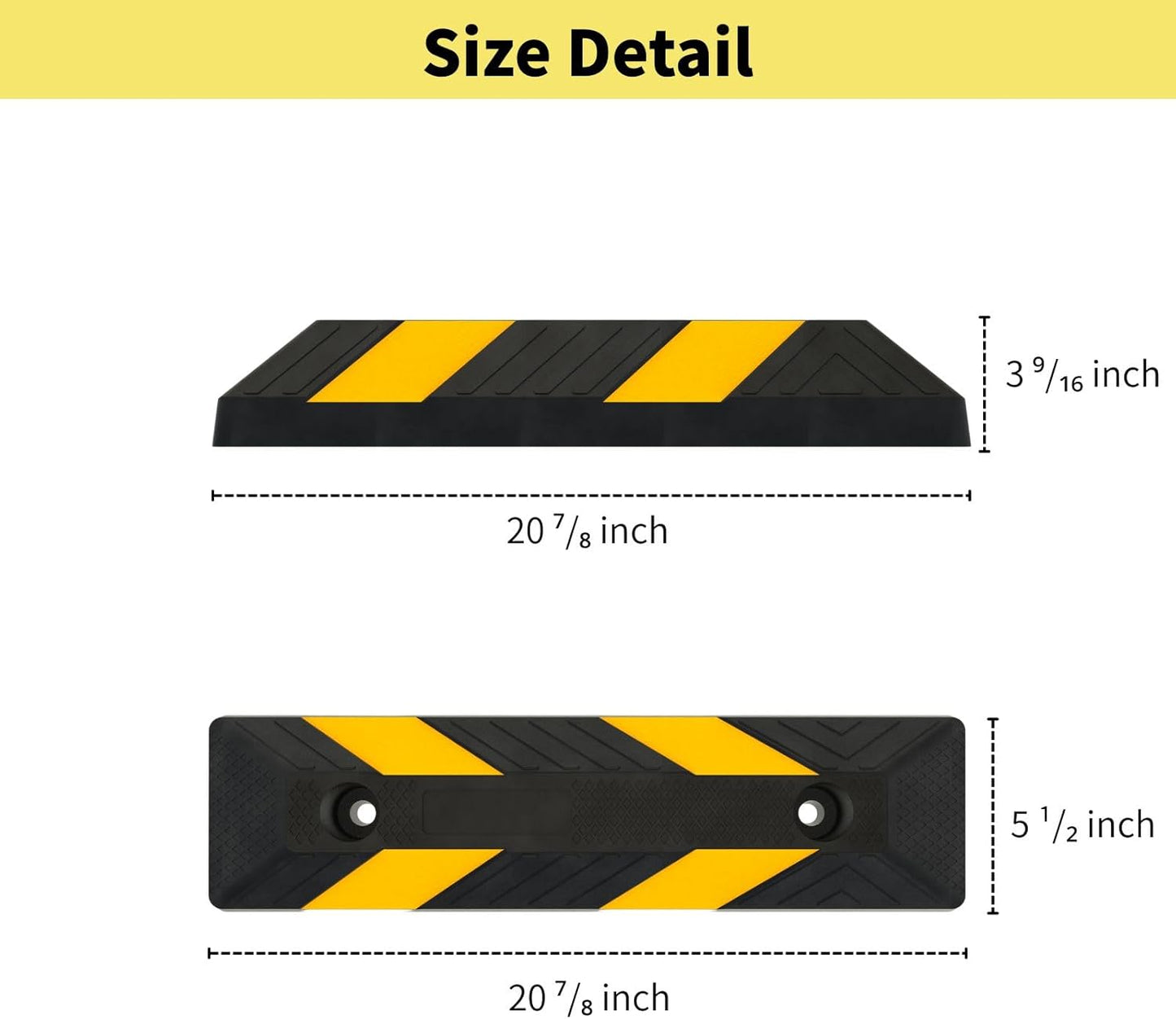 Heavy-Duty Parking Curb Wheel Stop - Driveway Vehicle Stopper for Cars, Trucks & RVs - Durable Rubber Car Barrier with Reflective Strip - Garage & Parking Lot Safety Curb Ramp (21" - 4Pack)