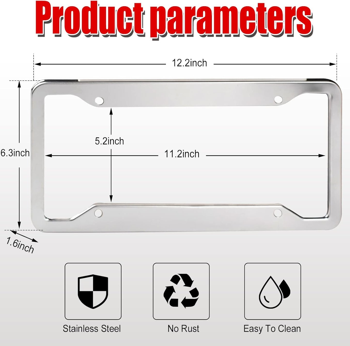 2 Pcs 4 Holes Stainless Steel License Plate Frame，Car License Plate Holder Bracket with Mount Hardware ，Screw， Caps Cover Set Car Accessories