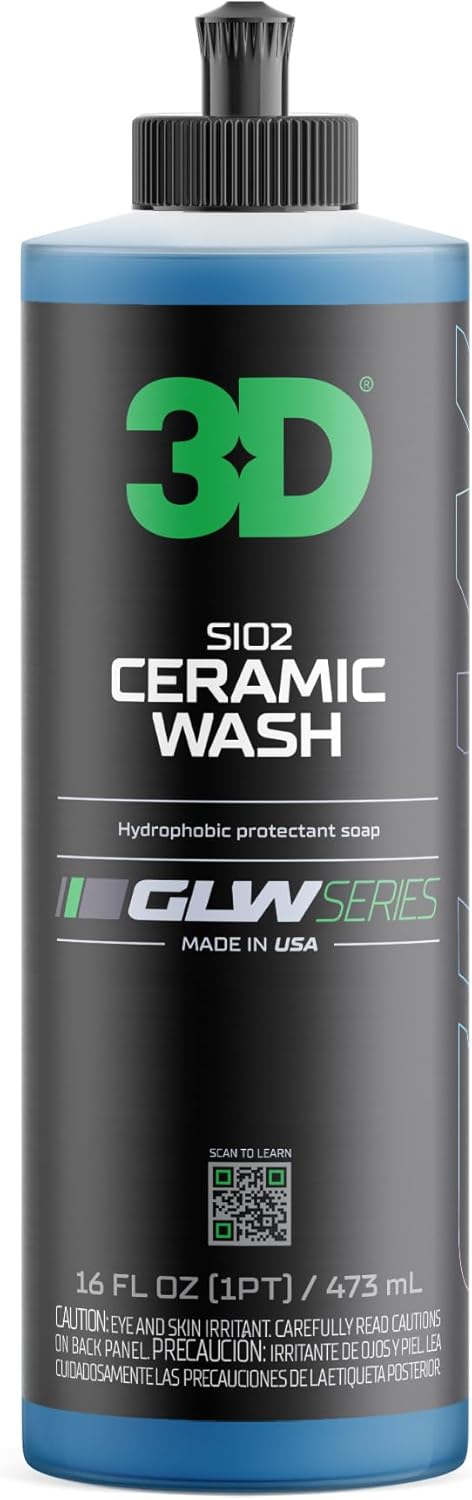 3D SiO2 Ceramic Wash & Wax Soap GLW Series – pH Neutral Car Shampoo with Hydrophobic Protection & Deep Gloss | SiO2 Coating | Scratch-Free Detailing |16 oz