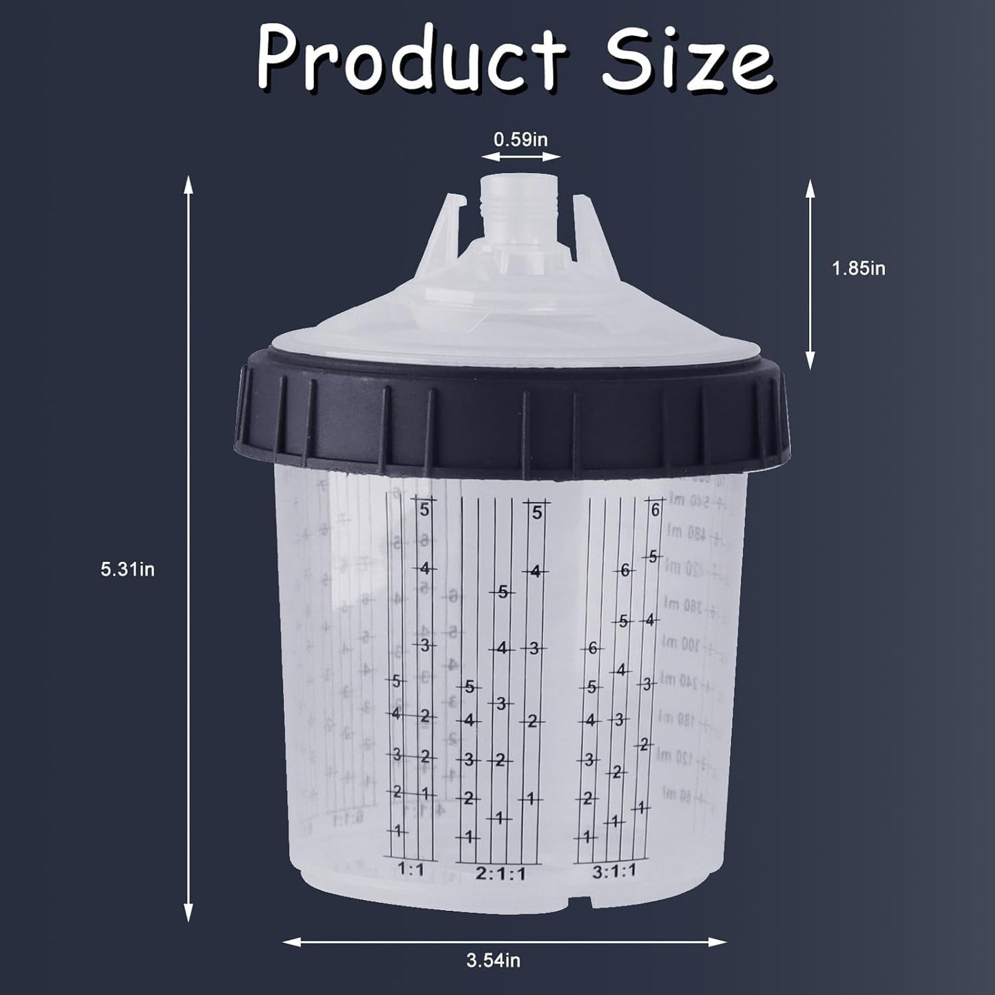 Disposable Paint Sprayer Mixing Cup for Automotive Paint Gun, HVLP Paint Spray Paint Gun 20 Ounce (600ml) Kit with 50 Cups and Lids System, 1 Hard Cup with Retainer Ring and 10 Plugs