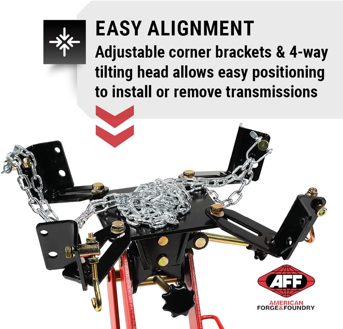 AFF Low Profile Manual Hydraulic Transmission Jack - Heavy Duty Steel Body, Adjustable Saddle with Safety Chain & 360 Handle - for Transmissions, Transfer Cases & Differentials (Multiple Capacities)