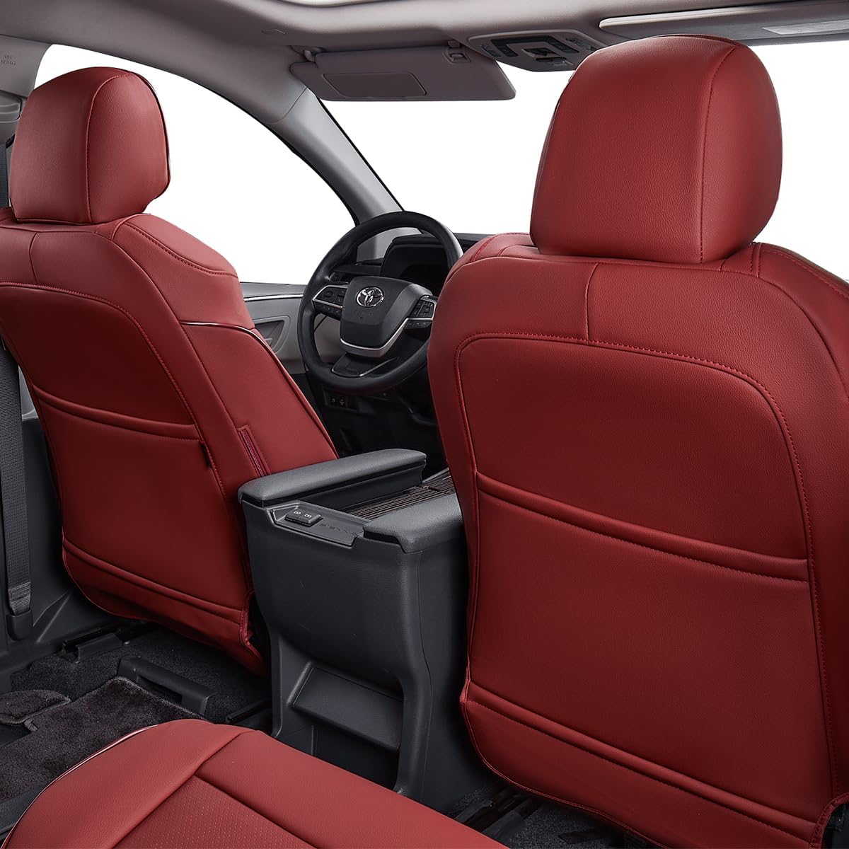 EKR Sienna Seat Covers for 2011-2020 Toyota Sienna LE,XLE, SE,XLE Premium 2nd Row 4/2/4 Split,8 Seats,Waterproof Car Seat Cover Full Set,Car Seat Protectors- Three Row,Leather (Burgundy)