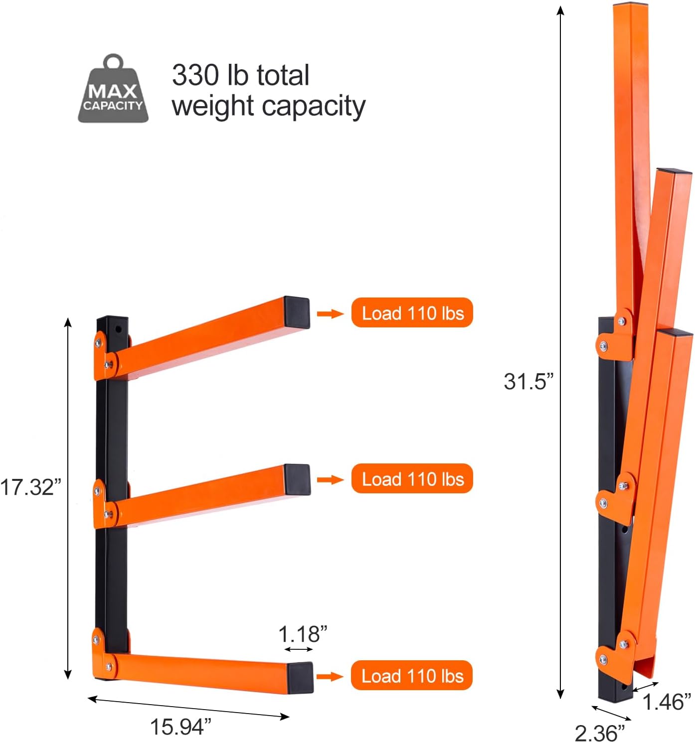 Ultrawall Wall Mount Wood Organizer and Lumber Storage Metal Rack with 3-Level - Indoor & Outdoor Use, 4 Pack