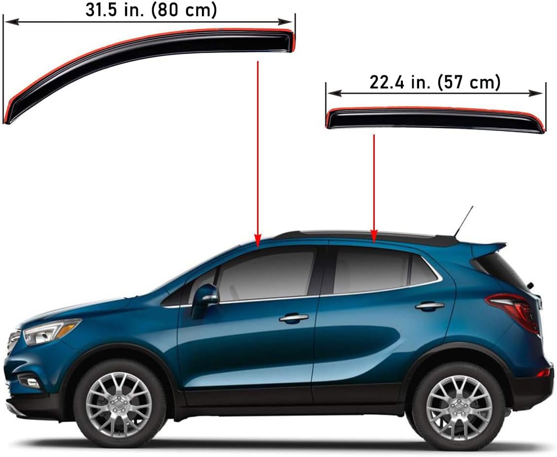 Lightronic Extra Durable Clip-on in-Channel Auto Vent Window Visor, Fits 2013-2022 Buick Encore (Not Fit GX), 2013-2022 Chevrolet Trax, UV Protection Rain Guard, Original Wind Deflector, Smoke, 4Pcs