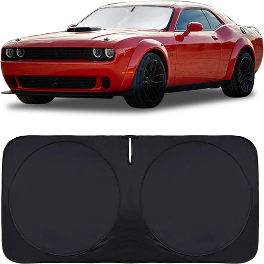 Windshield Sun Shade for 2015-2024 2025 Dodge Challenger Accessories Front Window Sunshade with 210T Sun Visor Protector Blocks UV Rays Heat Sun Shield Keep Car Cooler