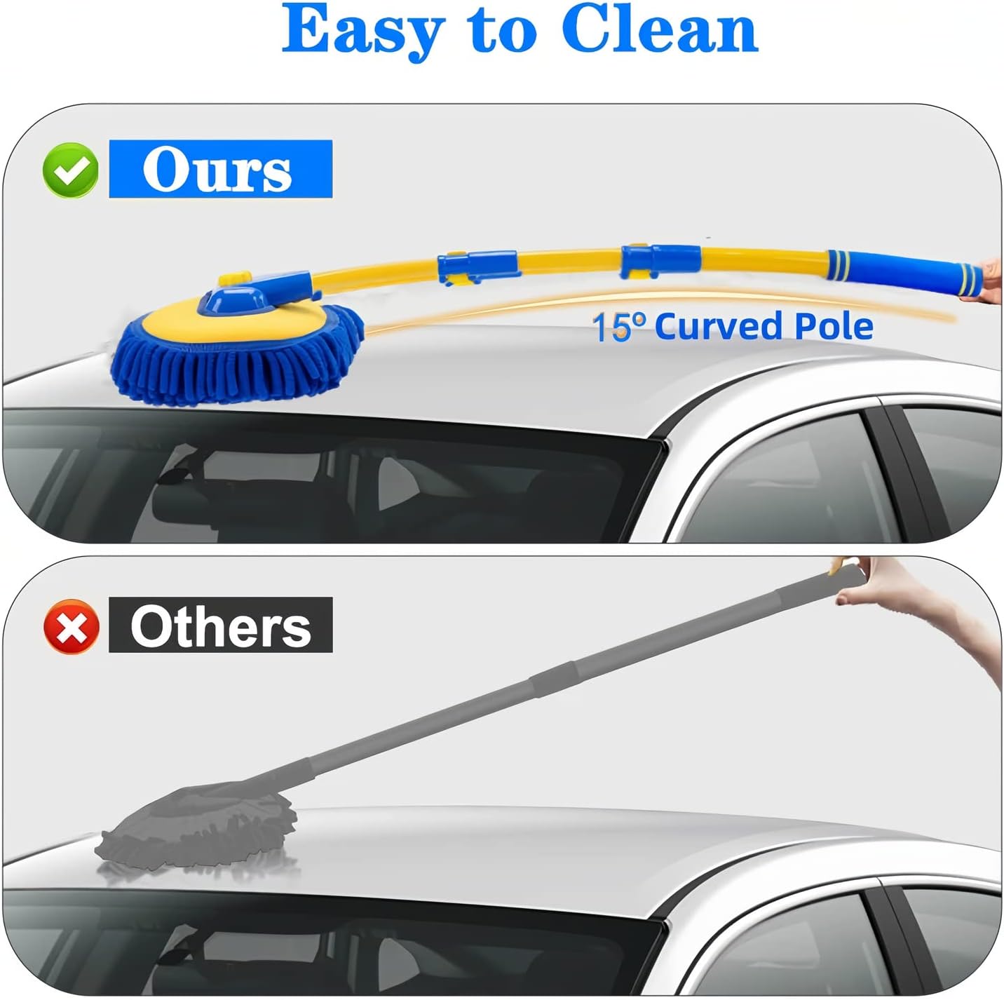 Upgrade Car Wash Brush Mop with Long Handle, Car Washing Brush Kit with Scratch-Free Replacement Head