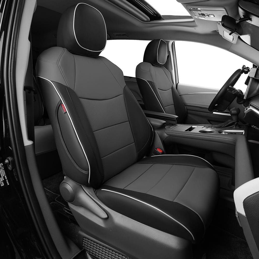 EKR Sienna Seat Covers for 2011-2020 Toyota Sienna LE,XLE, SE,XLE Premium 2nd Row 4/2/4 Split,8 Seats,Waterproof Car Seat Cover Full Set,Car Seat Protectors- Three Row,Leather (Black/Gray)