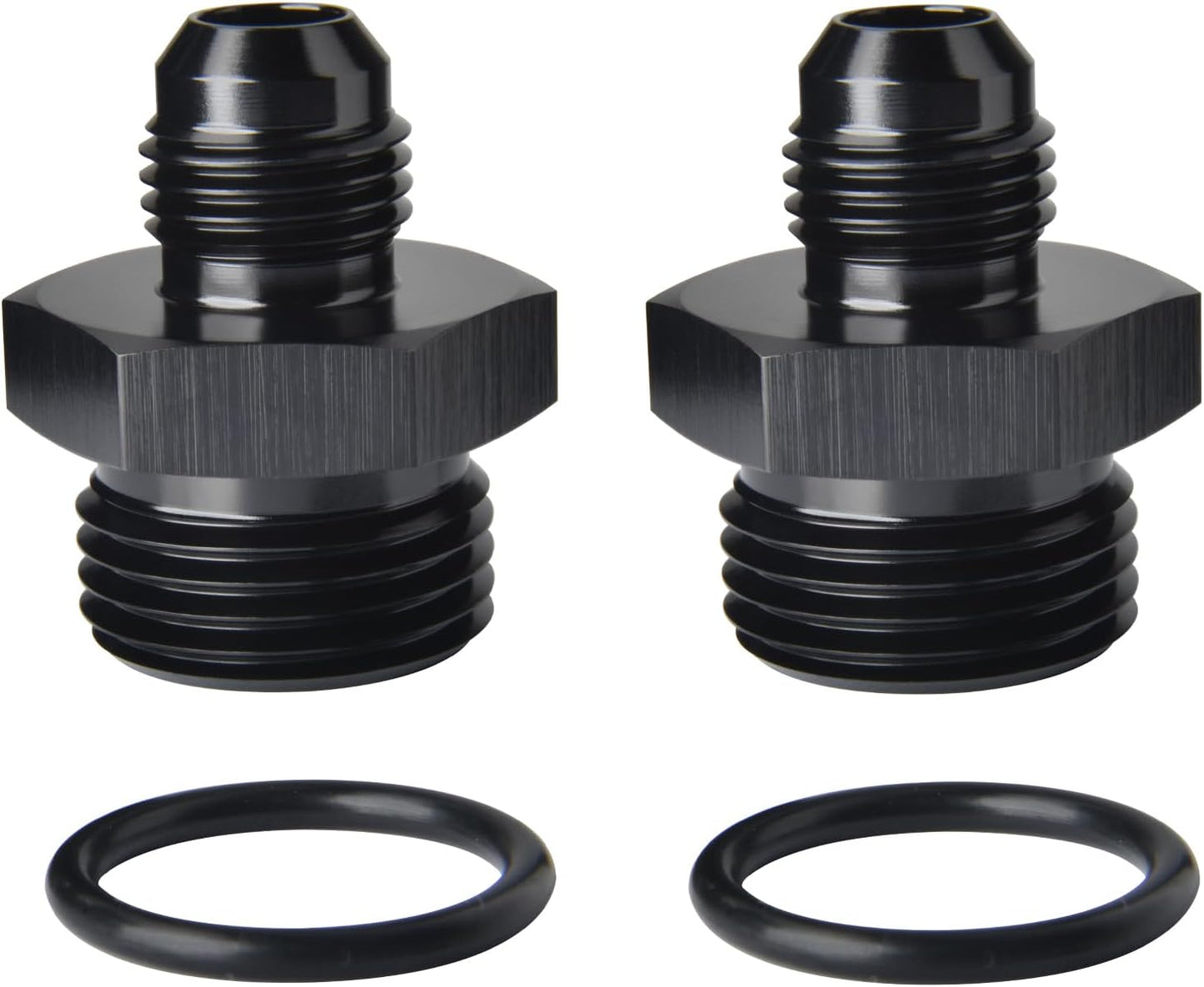 6AN Male Flare to 10AN ORB O-ring Boss Fuel Pump Rail Adapter Fitting Aluminum Black, Pack of 2