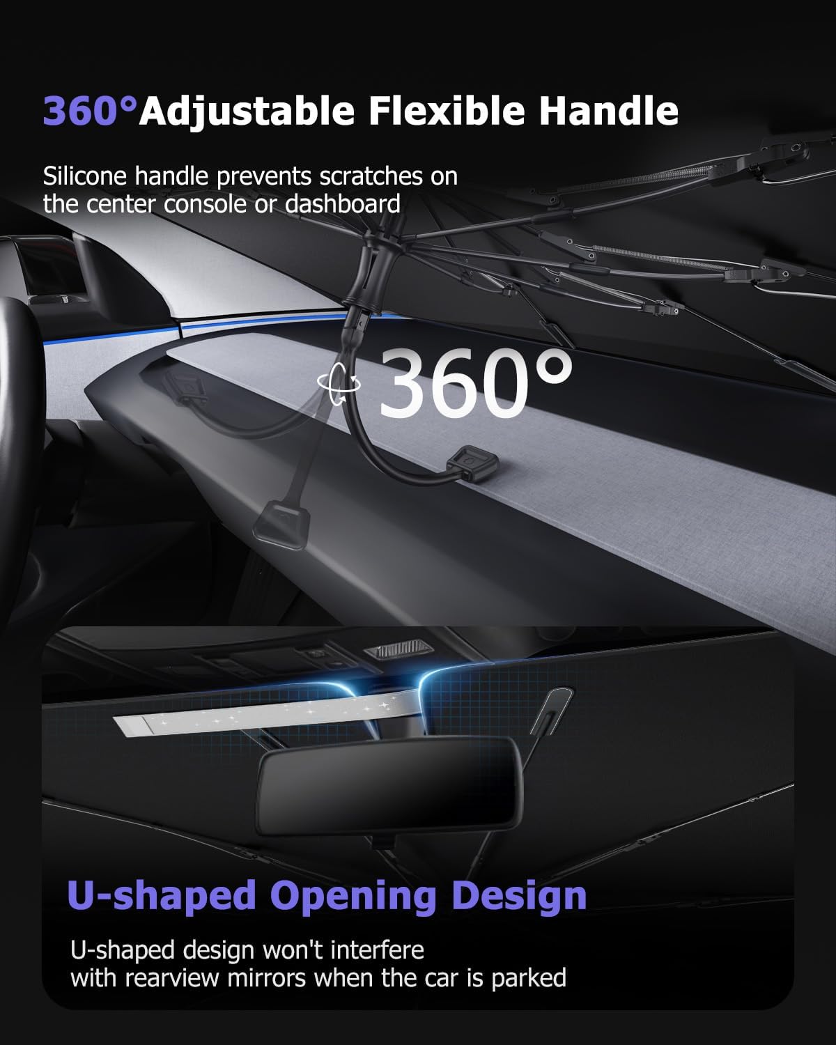 2025 Upgrade Car Windshield Sun Shade Windshield Sunshade Umbrella [Star Fabric] Protect Car from Sun Rays&Heat Damage Keeps Vehicle Cool, Spring Structure Edge Fits Sedans,SUVs,Trucks,Hatchbacks (L1)