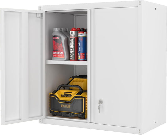 LUCYPAL Metal Wall Cabinet,Garage Storage Cabinets with Adjustable Shelves,Steel Locking Storage Cabinet with Doors for Home,Office,Kitchen,Warehouse,White