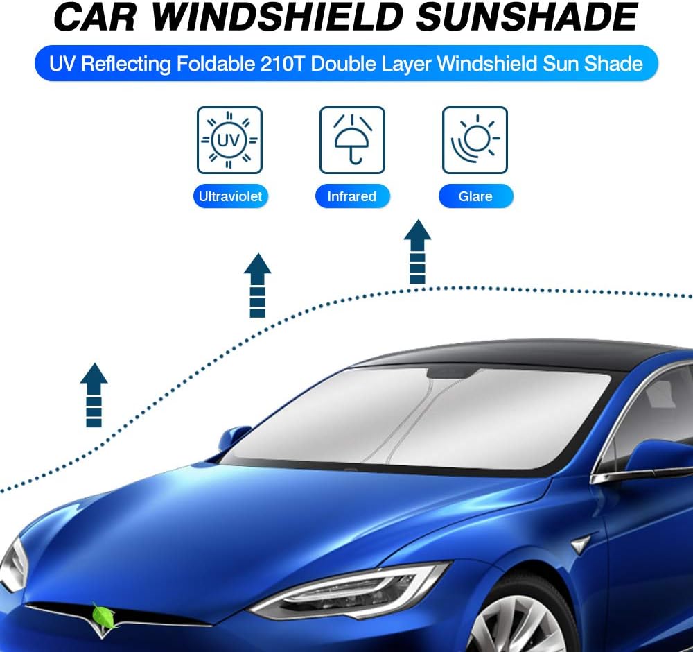 KUST Windshield Sun Shade for 2012-2024 2025 Tesla Model S Accessories (Fit Long Range/LR Model) Sunshade Window Shade Foldable Blocks UV Rays Keep Your Car Cooler