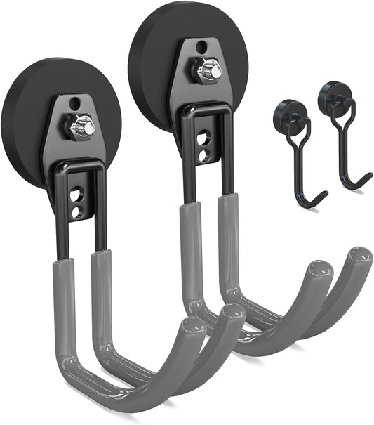 3-H Heavy Duty Magnet Garage Hooks 2 Pack, J Shape Strong Magnetic Hooks for Hanging Cordless Power Drill, Utility Magnetic Tool Holder for Metal Cabinet, Steel Pegboard, Toolbox, Garage(Grey)