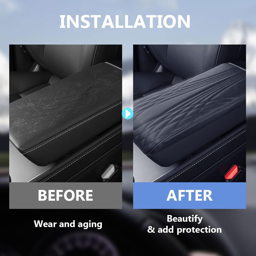 2025 Upgrade Universal Style Memory Cotton Car Armrest Box Pad,New Leather Car Armrest Box Pad Car Center Console Cover Pad,Vehicle Seat Box Cushion Protector for SUV Truck (Black, Angle Pattern)