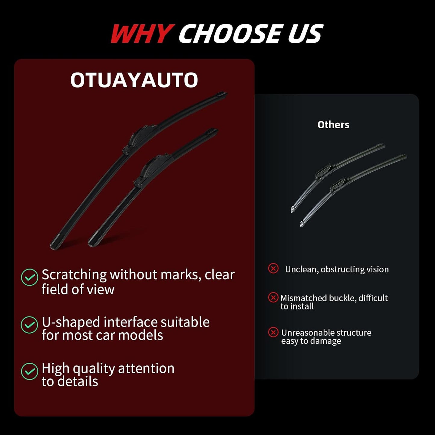 OTUAYAUTO Premium Windshield Wiper Blades - Replacement for Toyota RAV4 2006-2012 - Precision Fit, All-Weather Performance, Front and Rear Wiper Blades, U Hook - 24"+17"+12" (Pack of 3)