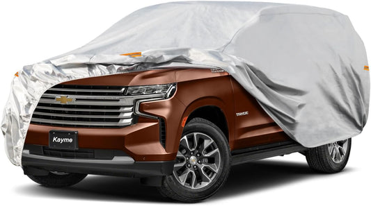 Kayme Large SUV Car Cover Waterproof All Weather for Automobiles, Outdoor Full Size SUV Cover Rain Sun UV Protection, Universal Fit for Chevrolet Tahoe, Lincoln MKT, GMC Envoy (207-214 inch)