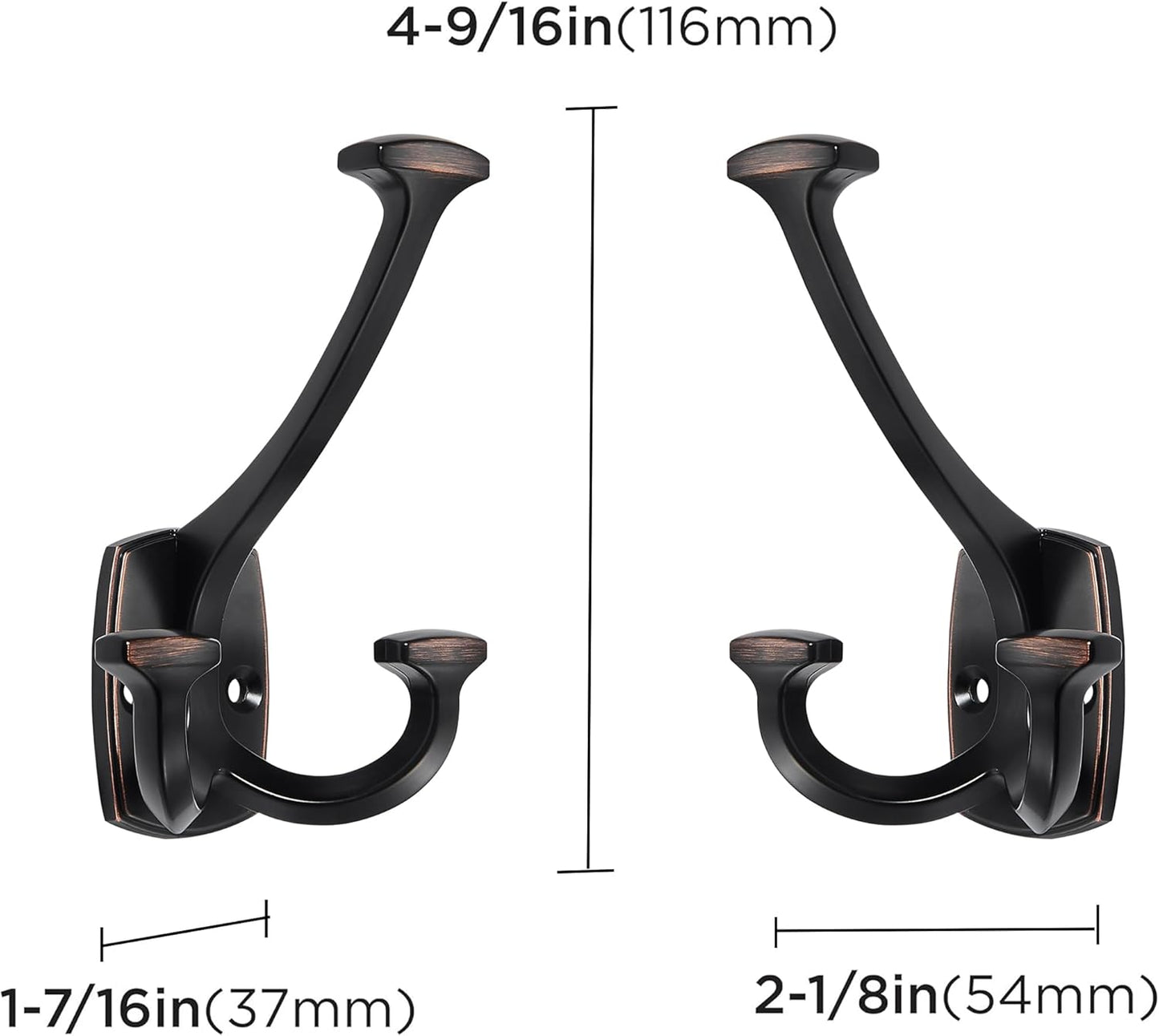 Large Wall Double-Sided Hook 2 Pack Oil Rubbed Bronze Hook Decorative Heavy Duty Solid Large Coat Hooks for Towel Hanging Coats Robe Towel Bags Door Back 2 Prong Hooks