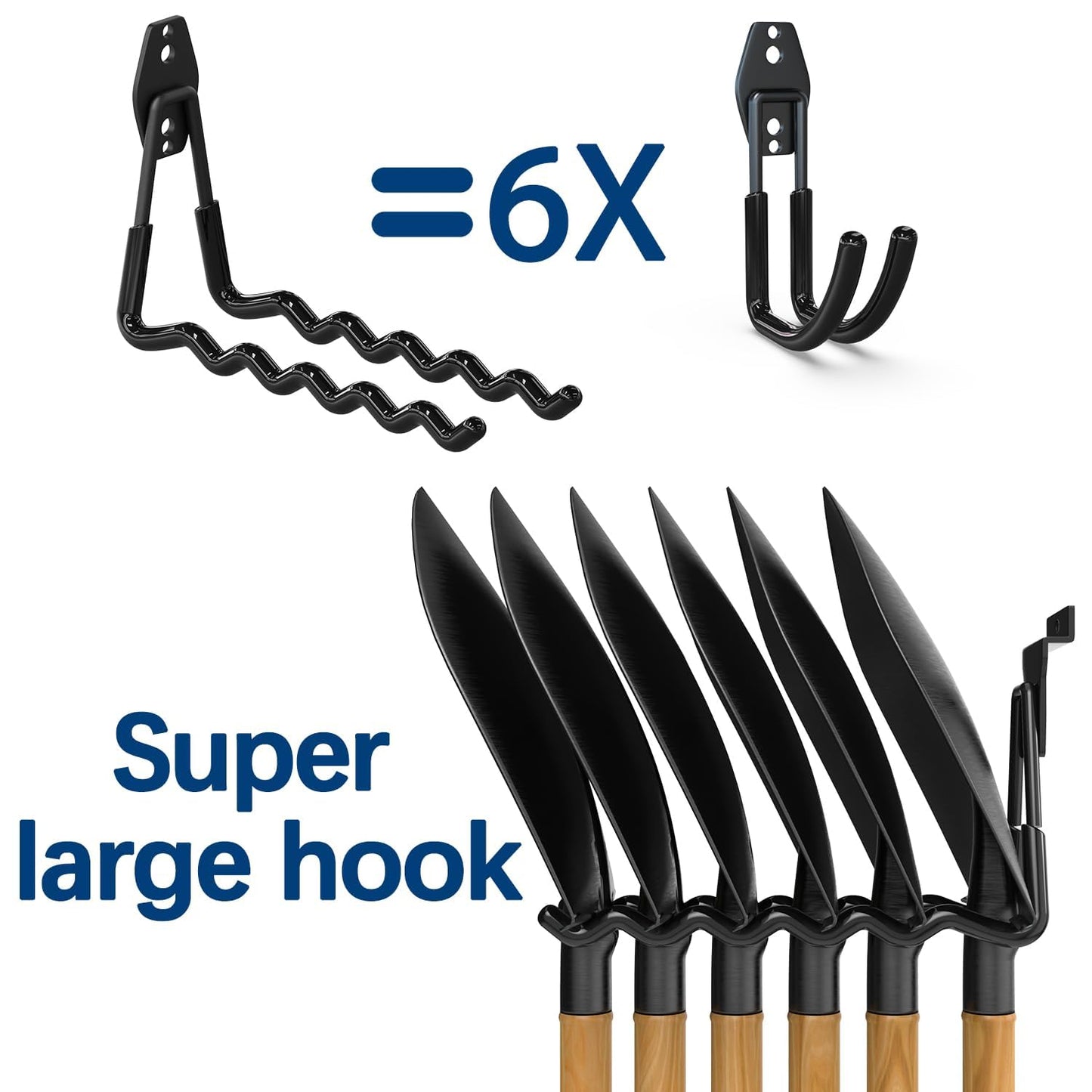 3-H Garage Wall Hooks 42 Pack, Heavy Duty Garage Hooks with Extra Welding Spots, Wall Mount Storage Organizer for Hanging Garden Lawn Tools, Ladder, Bike, WeedEater, Chair, Shovel, Blower (Black)