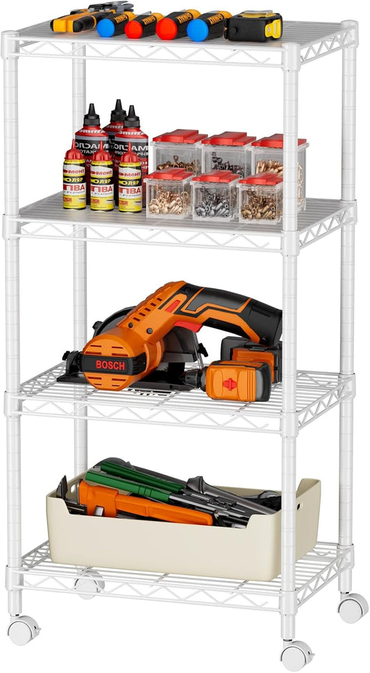 SINGAYE 4 Small Wire Shelves Kitchen Pantry Close Home Organizers and Storage Bathroom Shelf Laundry Room Organization Adjustable Book Metal Garage Shelving Unit