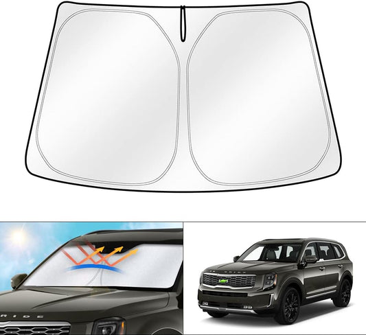 Cartist Windshield Sun Shade Compatible with Kia Telluride 2020 2021 2022 2023 2024 2025 Foldable Car Front Window Sunshade Accessories Sun Visor Protector