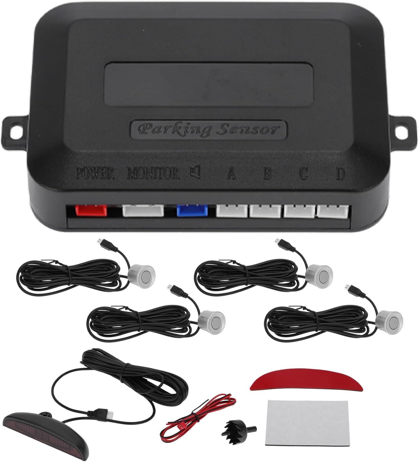 Motoforti Universal Car Auto Vehicle Reverse Backup Radar System Reverse Parking Sensors Alarm Buzzer Reminder Distance Detection White 4Parking Sensors