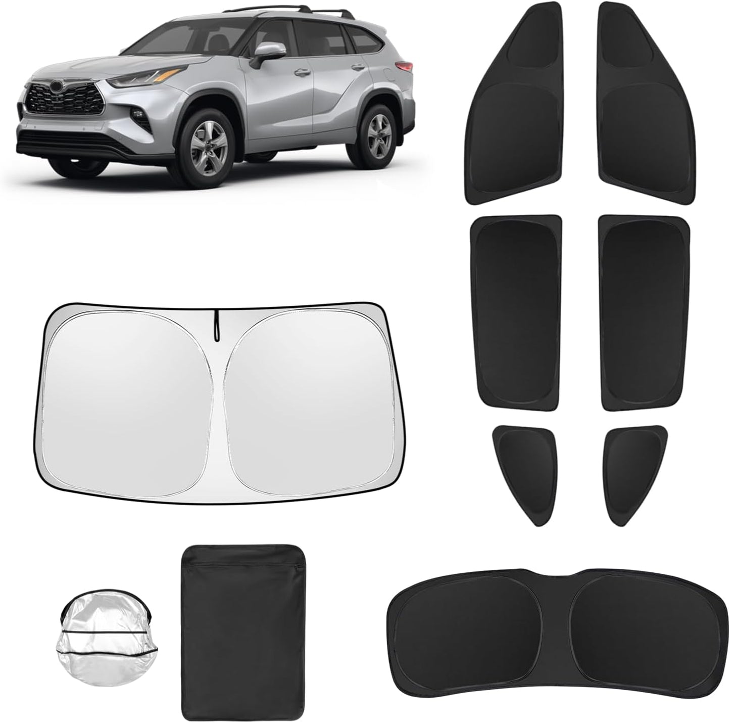 8pcs Car Window Shades for Toyota Highlander 2020-2025 Accessories,Windshield Side Rear Full Sunshade,Sun Visor UV Blocking, Privacy Protection and Blackout for Camping Outdoor
