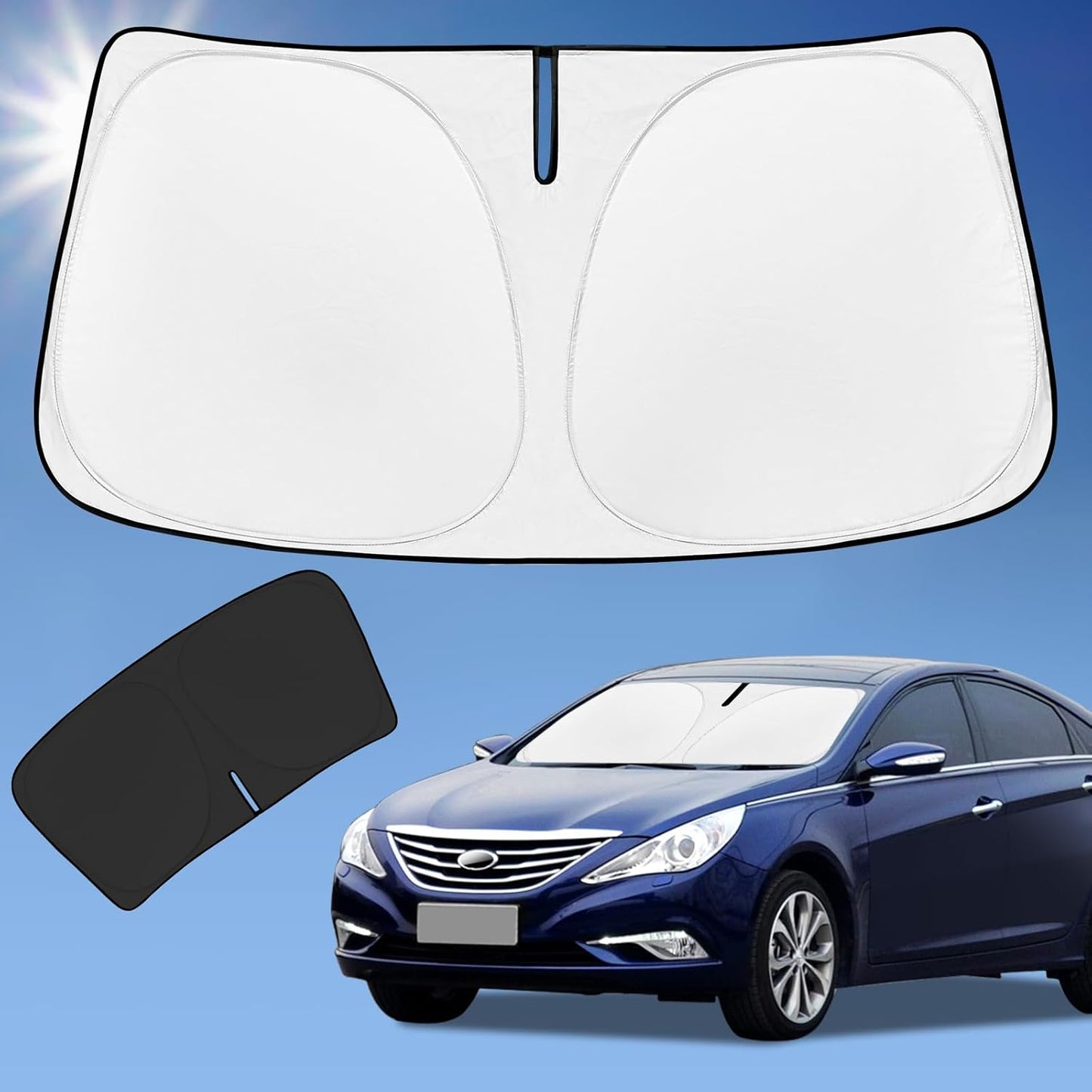Sun Shade Sunshade for Hyundai Sonata Windshield Cover, 4-Layer Front Window Shade Custom fit Sonata 2014-2019 Sun Visor 240T Retractable Shade Shield Blocks UV Rays Cooler Car Accessories