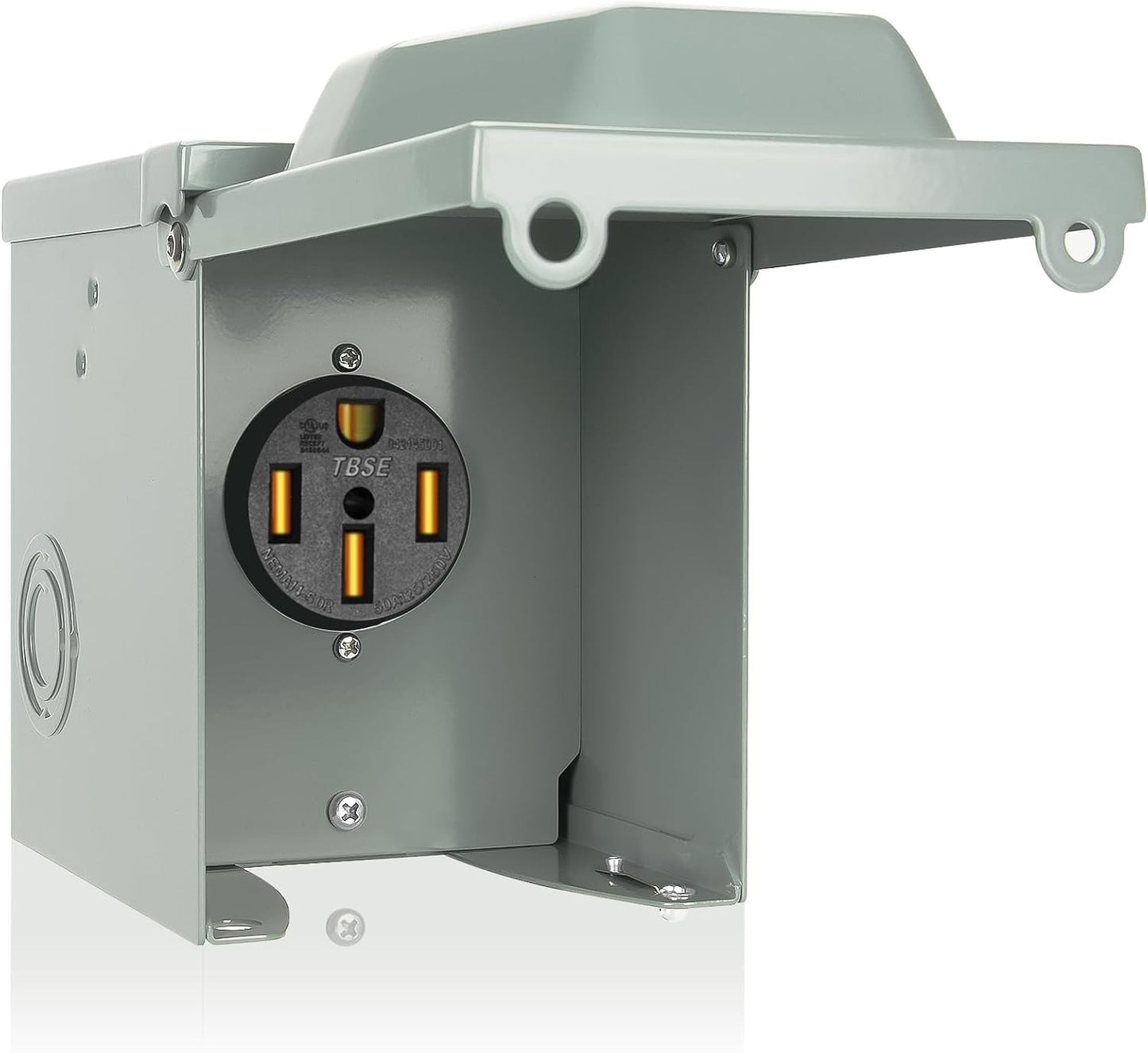 50 Amp RV Power Outlet Box, 125/250 Volt NEMA 14-50R Receptacle, Lockable Enclosed Outdoor Plug, Electrical Receptacle Panel, Weatherproof Temporary Hookup for RV Camper Car Travel Generator