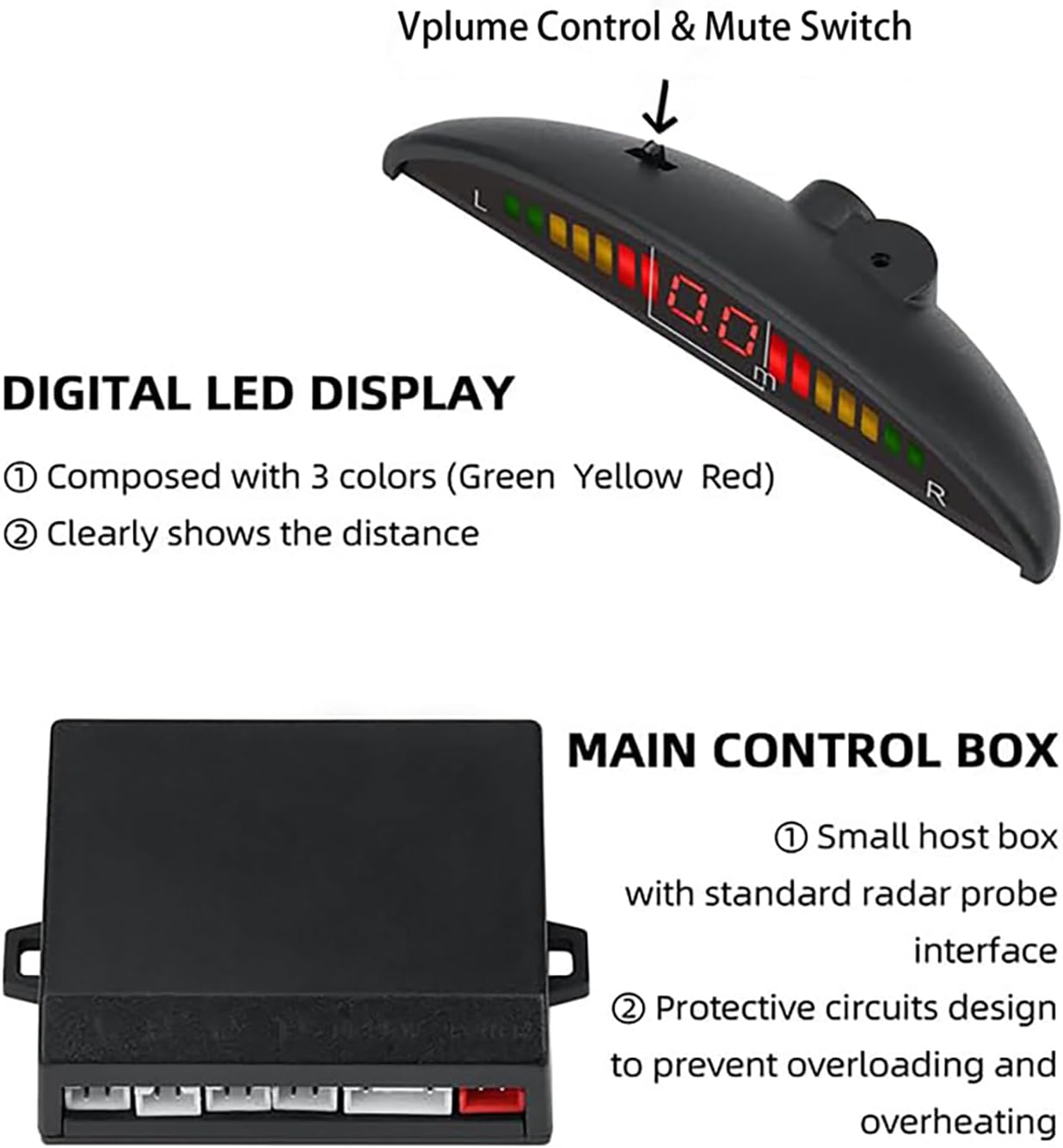 Car Reverse Backup Parking Sensor Radar System kit The LED Display with 3 Colors can Both Shows Distance Data and warn You with beep Sound Adjustable Volume Compact and Easy to Install (Brown)