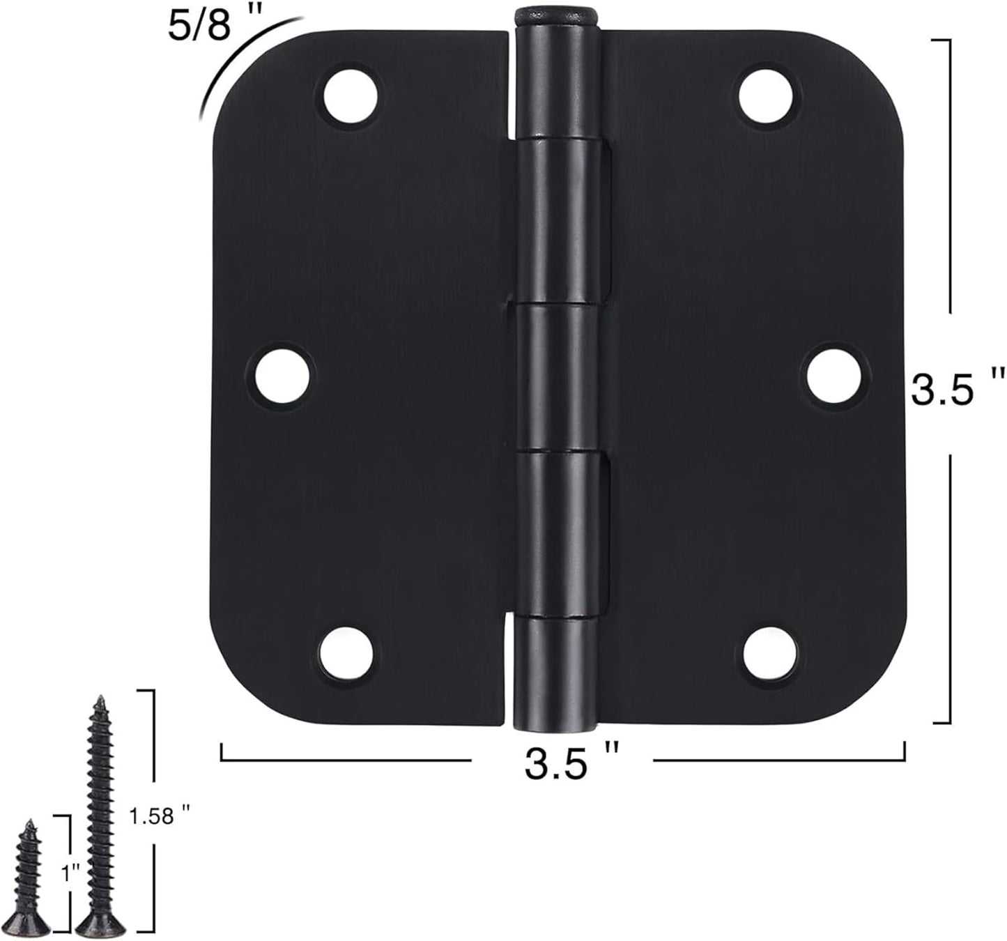 24 Pack Matte Black Door Hinges 3.5 x 3.5 Inch Interior 3 1/2 Inch Door Hinges for Doors Rounded 5/8" Radius Corners Flat Iron Hinge 3 ½"x 3 ½" Door Hardware Bisagras para Puertas Bedroom Home Decor