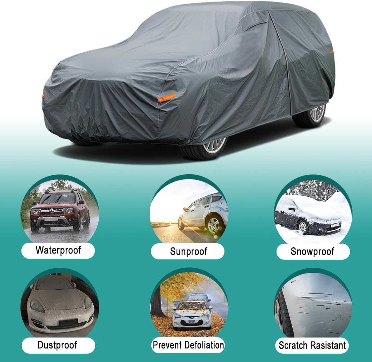 16 Layers Large SUV Car Cover Waterproof All Weather Heavy Duty, Universal Fit Cadillac Escalade ESV, Chevrolet Chevy Suburban, Ford Expedition Max, GMC Suburban, Lincoln Navigator LWB etc.