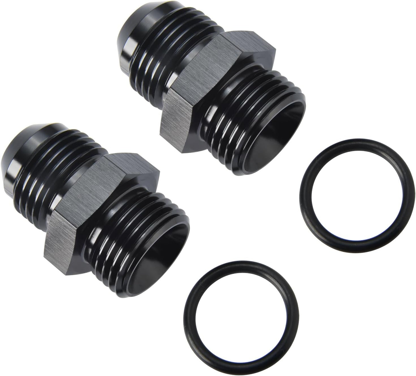 8AN Male Flare to 8AN ORB O-ring Boss Fuel Pump Rail Adapter Fitting Aluminum Black, Pack of 2