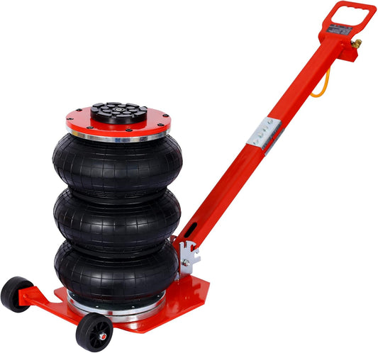 3T Triple Bag Air Jack 6600lbs Pneumatic Jack 3s Fast Lift Up 16in Airbag Jack with Adjustable Long Handle Heavy Duty Triple Air Bag Jack Lift for Cars Garage (Red)
