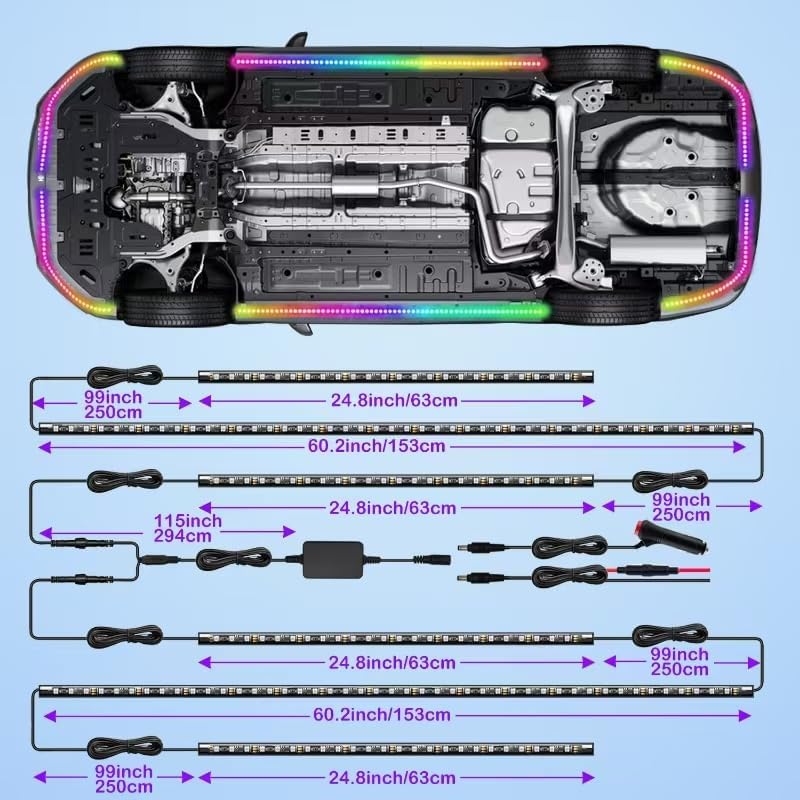 Underglow Led Lights for Cars, 6 pcs RGB-IC Smart LED Lights with Dream Color Chasing and 16 Million Colors with App and Remote Control, Waterproof Underglow Kit for Cars, SUVs, Trucks