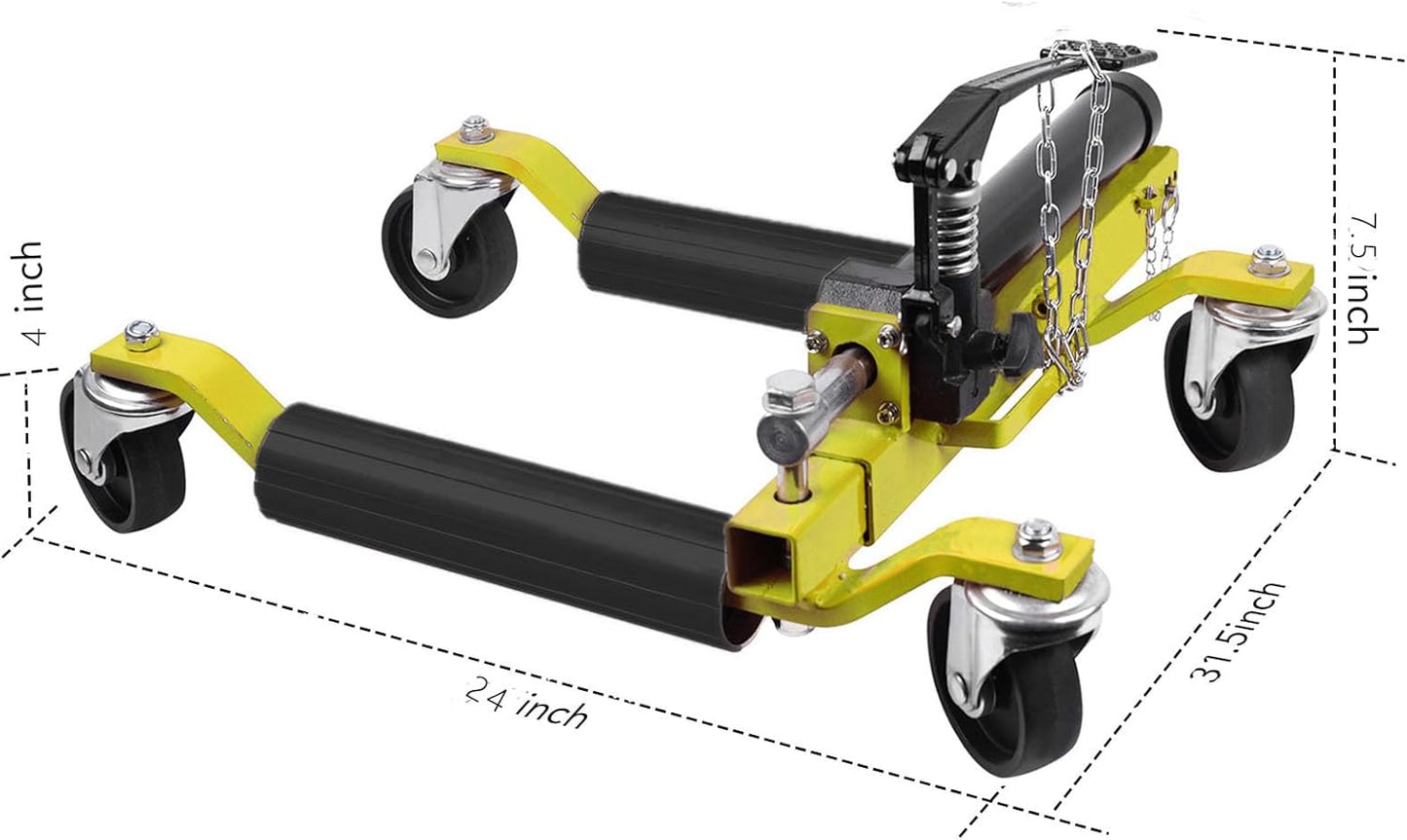 4 Pcs Car Wheel Dolly with Hydraulic Tire Jack, 1500LBS Capacity Trailer Dolly for Vehicle Positioning for Truck RV Trailer, Yellow
