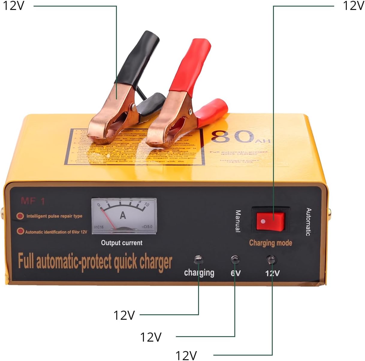 6V 5A and12V 8.5A Car Battery Charger,Smart Battery Trickle Charger Maintainer 4 Charging Mode for Automotive Motorcycle Truck Boat Toy Car Lawn Mower Lead Acid Batteries (Yellow)