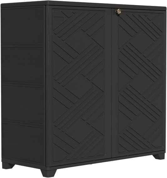 ZZM Indoor/Outdoor Storage Cabinet Waterproof, 34"x15"x34" Plastic Outdoor Storage Box for Garden Balcony Bathroom, All Weather Outdoor Storage Clearance, DIY Usage, with No Shelf (Black)