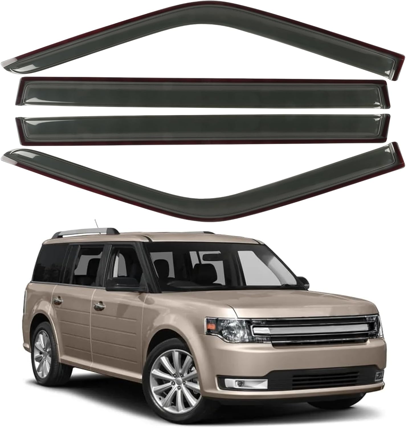 Window Visors Rain Guards Fit for 2009-2019 Ford Flex, Outside Mount Wind Deflector Shade, Tape-on Smoke Tinted Vent Visor Shields, 2010 2011 2012 2013 2014 2015 2016 2017 2018