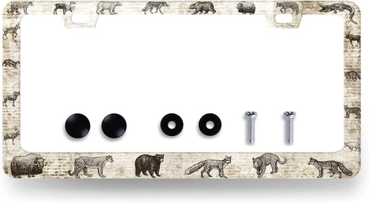 Animals License Plate Frame Bear Deer Horse Tiger License Plate Holder Stainless Steel Funny Design with 2 Holes and Screws 12.3" x 6.3"