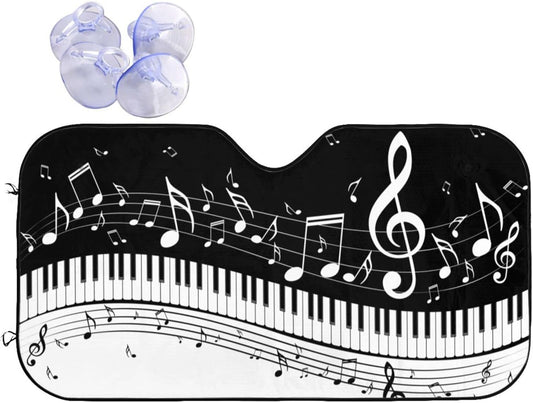 Black White Music Car Windshield Sunshade Front Window Sun Visor Protector Foldable Shield Cover for Truck SUV