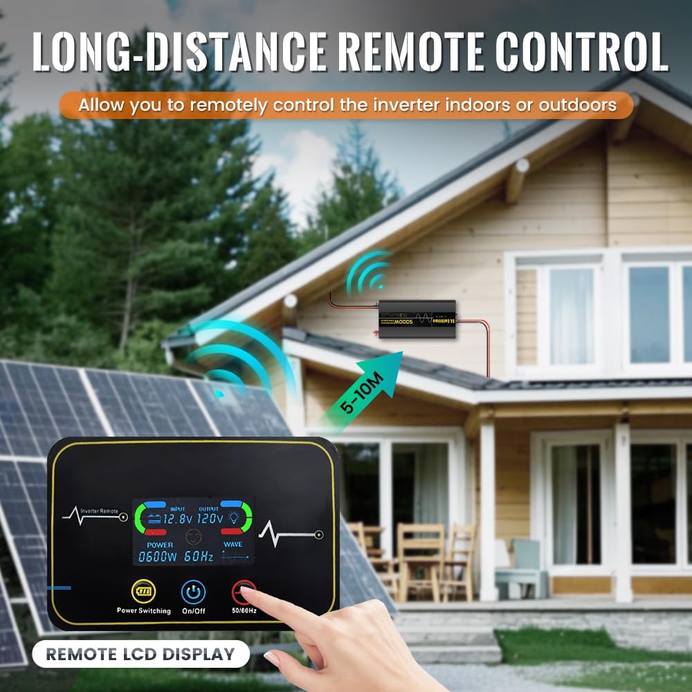 3000W/6000W(Peak) Pure Sine Wave Car Power Inverter 12V DC to 120V AC 60HZ with LCD Display, USB Port, Wireless Remote Control（10M) for Car Home Laptop Truck